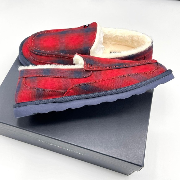 Tommy Hilfiger Slippers Mens Comfort Faux Fur Lined Mocassin Plaid Red Wicky New - Picture 7 of 11